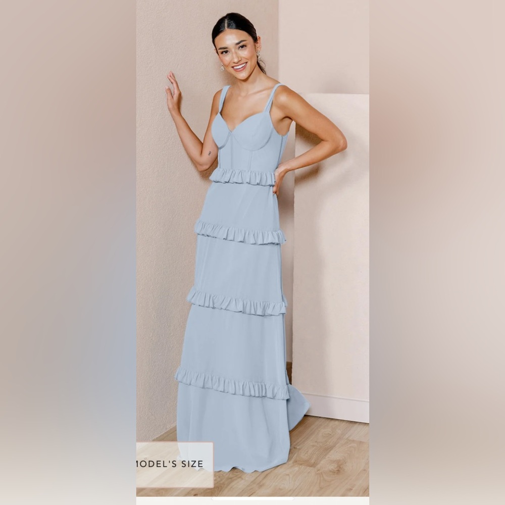 Revelry Bridesmaids Dress: size 4 petite “love is in the air” blue. Formal gown